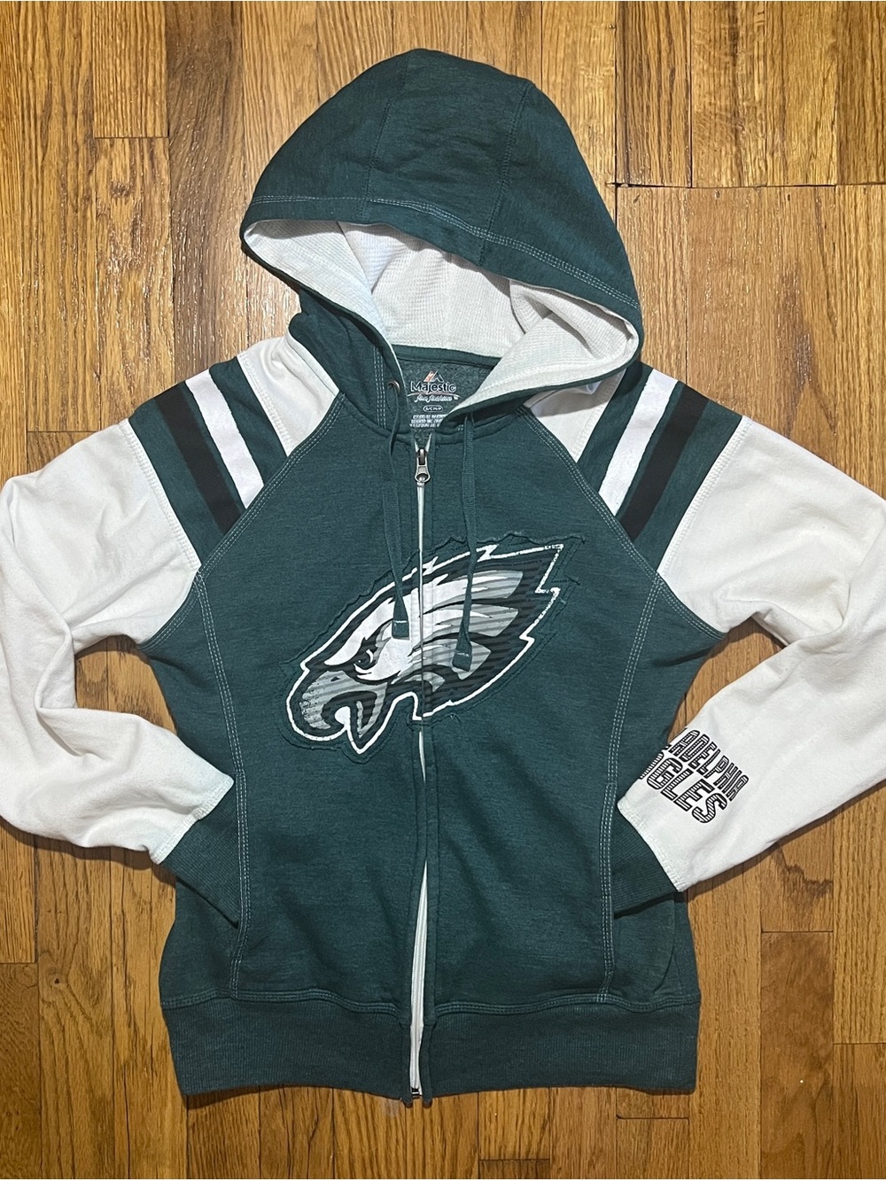Majestic Philadelphia Eagles NFL Full Zip Hoodie Sweatshirt Green/White/Black S